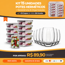 Kit com 15 Potes Herméticos de Vidro +10 Copos Aruba de Brinde